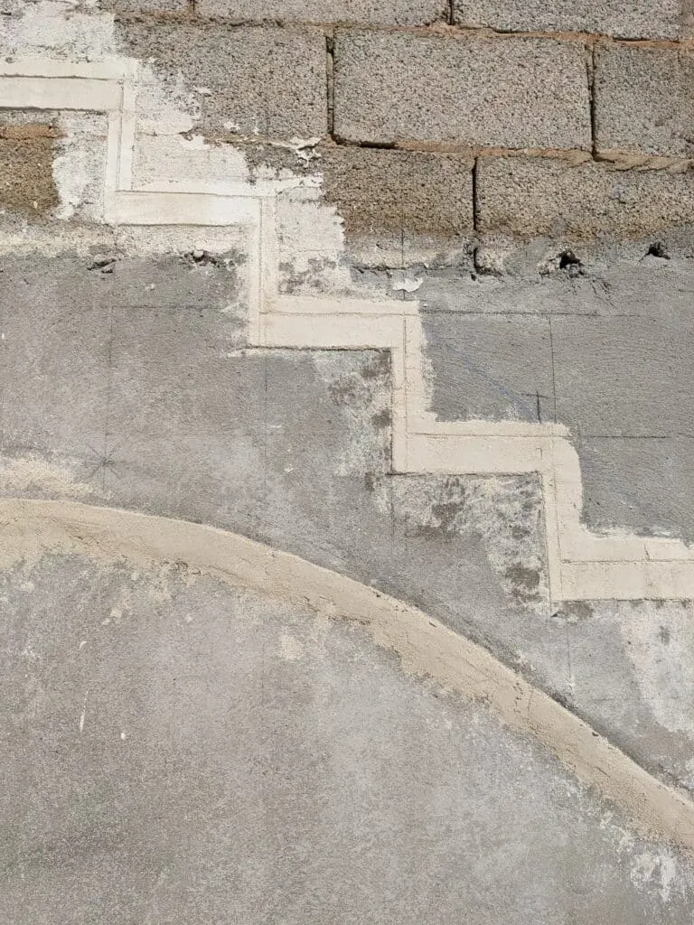 Detailed drawing of the staircase and arch on the wall, construction guide map