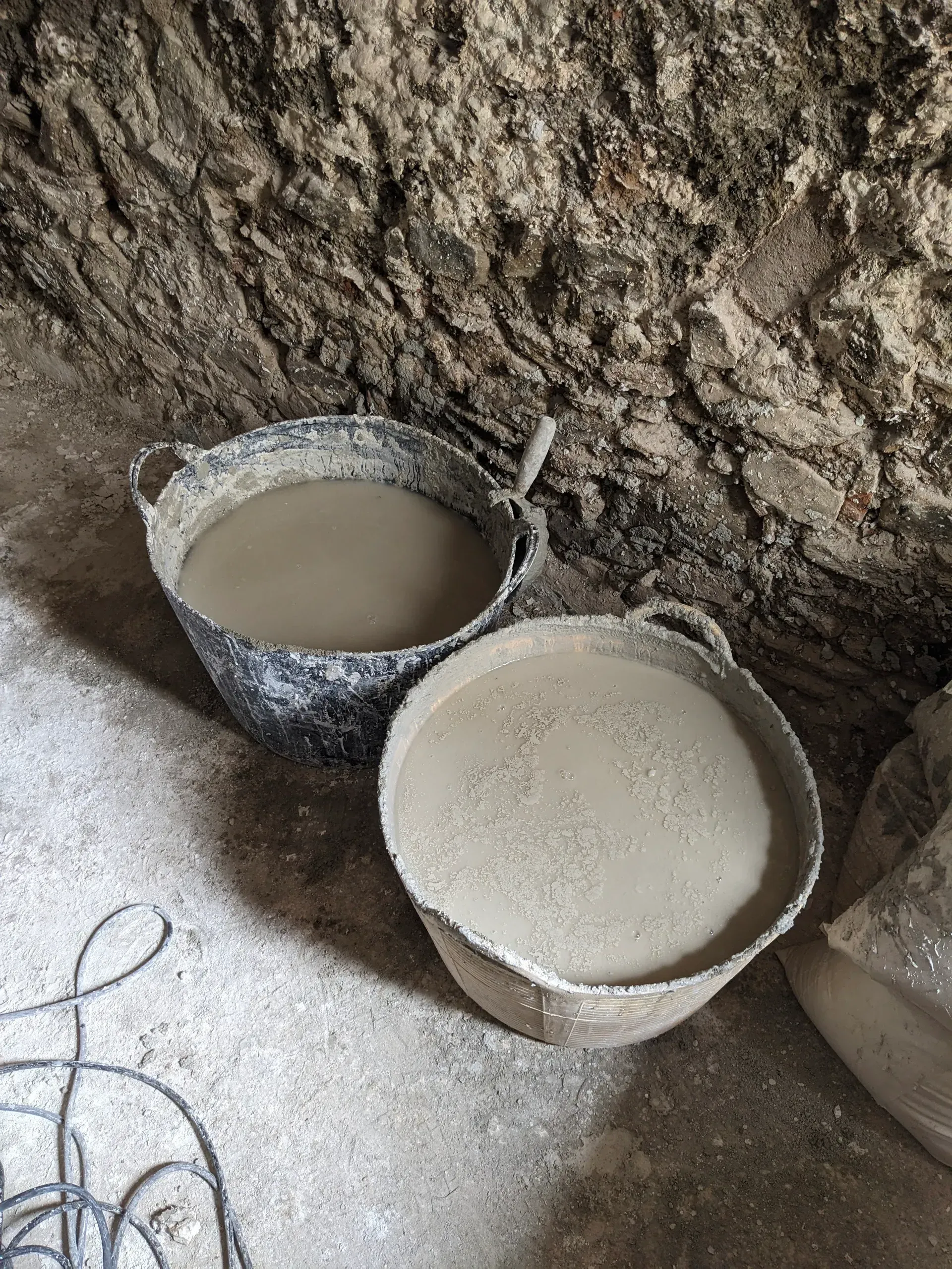 Capazos con mortero de cal aérea